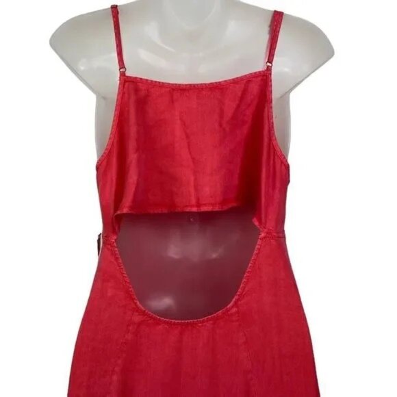 NWT FREE PEOPLE RED PINK BUTTON DOWN OPEN BACK CHAMBRAY MAXI DRESS SMALL - Picture 13 of 13